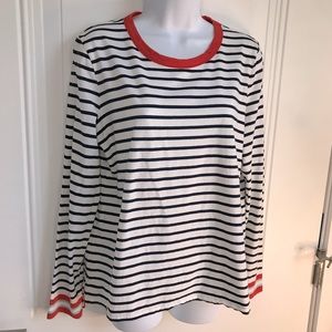 Boden Navy Striped Long Sleeve Tee with Red Trim